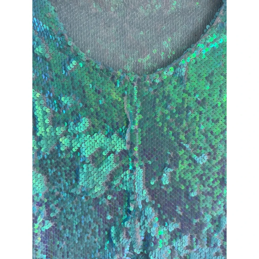 Intimately Free People Turquoise Iridescent Sequin Cap Sleeve Top OB2107105 XS